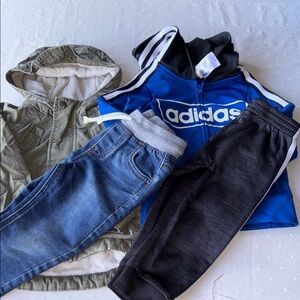 Bundle 2T boys Adidas Blue and White Matching Set, osh kosh cargo jacket, jeans